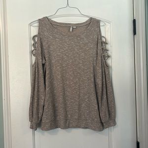 Neutral open shoulder sweater